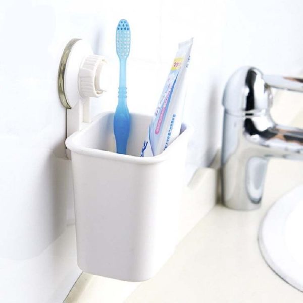 Suction Wall Toothpaste Toothbrush Holder Bathroom Shelf (White) - Image 3