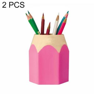 2 PCS Plastic Multifunction Pencil Shape Pen holder Removable Students Supplies Dual-Use Round Pen Holder (Pink)