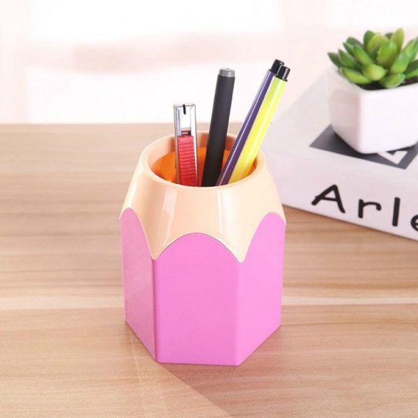 2 PCS Plastic Multifunction Pencil Shape Pen holder Removable Students Supplies Dual-Use Round Pen Holder (Pink) - Image 2