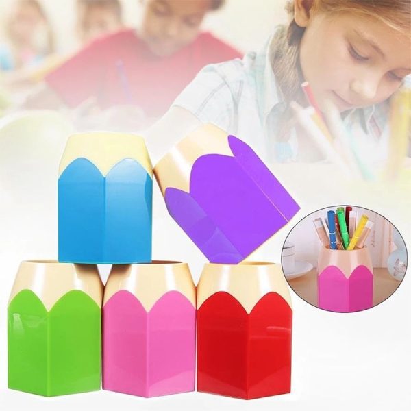 2 PCS Plastic Multifunction Pencil Shape Pen holder Removable Students Supplies Dual-Use Round Pen Holder (Pink) - Image 3