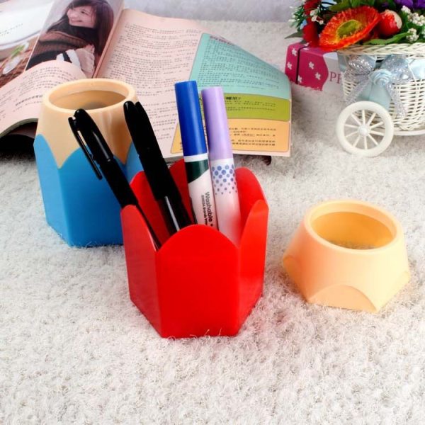 2 PCS Plastic Multifunction Pencil Shape Pen holder Removable Students Supplies Dual-Use Round Pen Holder (Pink) - Image 4
