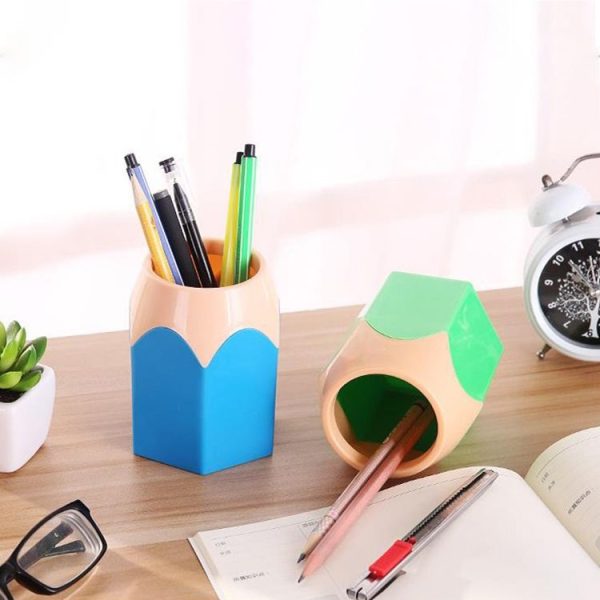 2 PCS Plastic Multifunction Pencil Shape Pen holder Removable Students Supplies Dual-Use Round Pen Holder (Pink) - Image 5