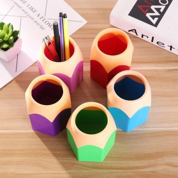 2 PCS Plastic Multifunction Pencil Shape Pen holder Removable Students Supplies Dual-Use Round Pen Holder (Pink) - Image 7