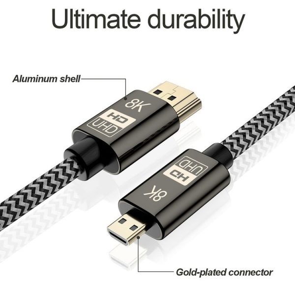 1.5m 8K UHD Micro HDMI to HDMI Nylon Braided Audio Video Cable - Image 3