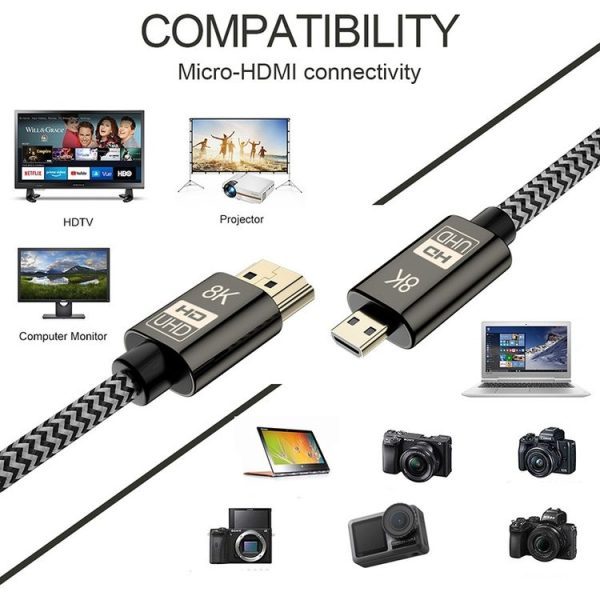 1.5m 8K UHD Micro HDMI to HDMI Nylon Braided Audio Video Cable - Image 8