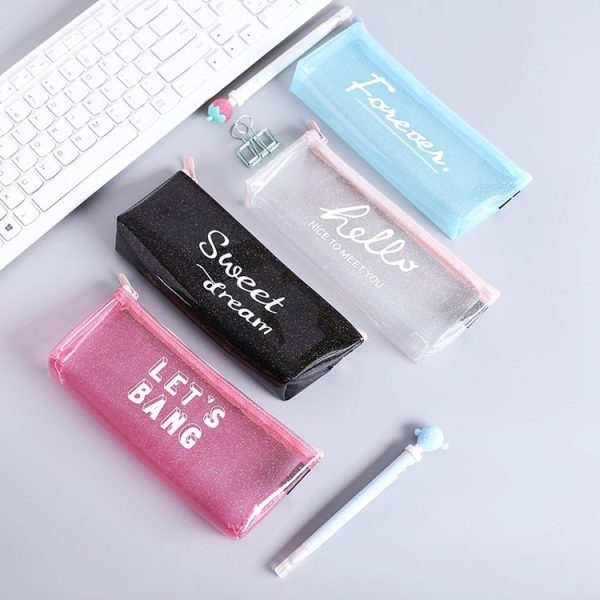 Transparent Letters Cute PVC Pen Bag School Supplies Stationery Pouch Pencil Box (Pink) - Image 3