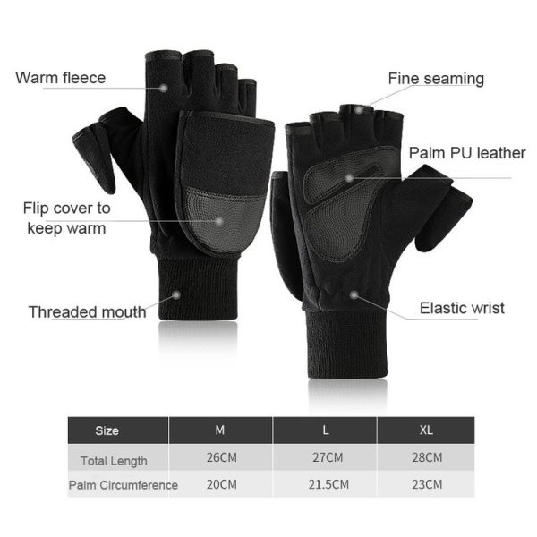 Winter Outdoor Cycling Photography Gloves Warm Polar Fleece Half-Finger Gloves, Size: XL - Image 2