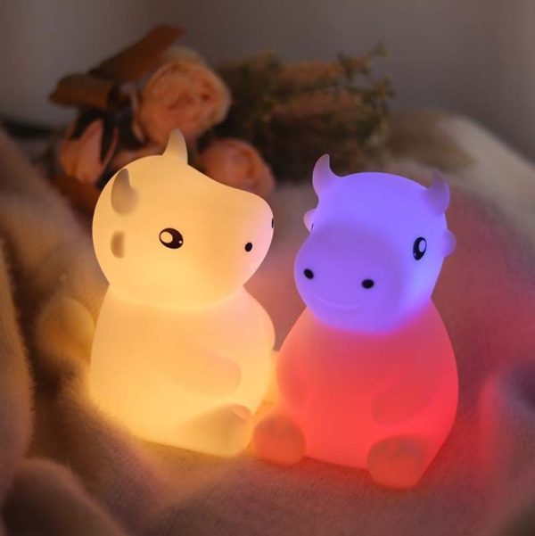 JX-YD-08 Silicone Calf Cow Night Light LED Colorful Dimming Pat Sleeping Bedside Lamp - Image 6