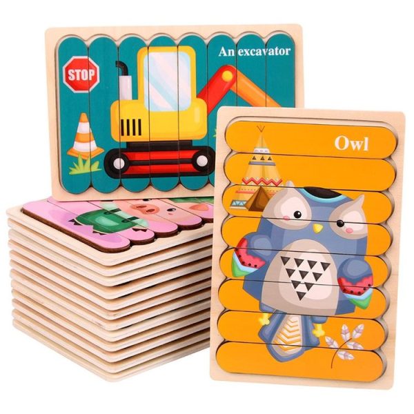 QBT01 Children Double-Sided Wooden Puzzle Bar Puzzle Toy (School Bus + Ship) - Image 10