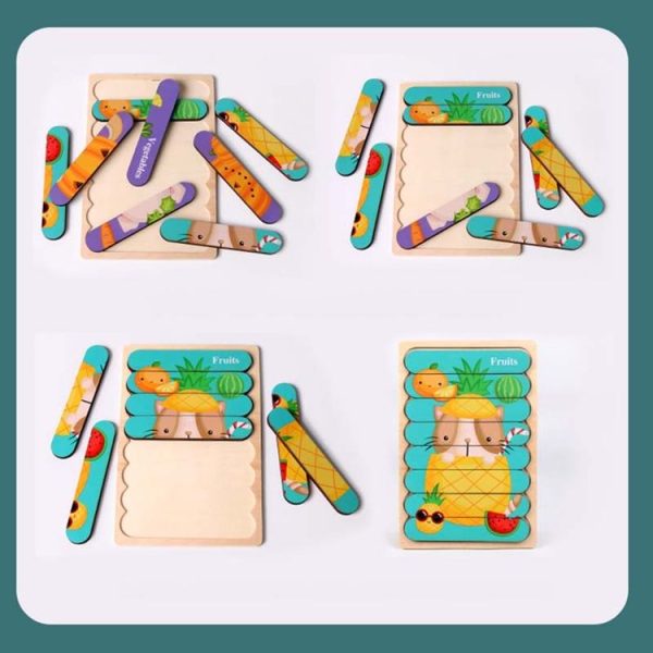 QBT01 Children Double-Sided Wooden Puzzle Bar Puzzle Toy (School Bus + Ship) - Image 11