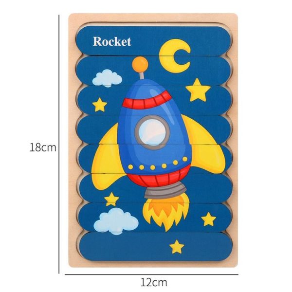QBT01 Children Double-Sided Wooden Puzzle Bar Puzzle Toy (School Bus + Ship) - Image 3