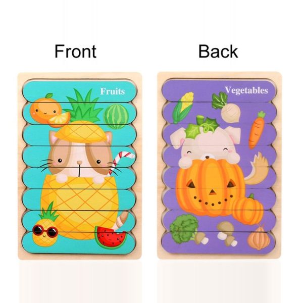 QBT01 Children Double-Sided Wooden Puzzle Bar Puzzle Toy (School Bus + Ship) - Image 4