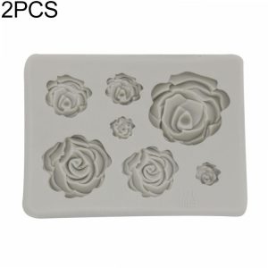 2 PCS DIY Handmade Soap Chocolate Fondant Baking Mold 3D Rose Flower Cake Decoration Silicone Mold (Gray)