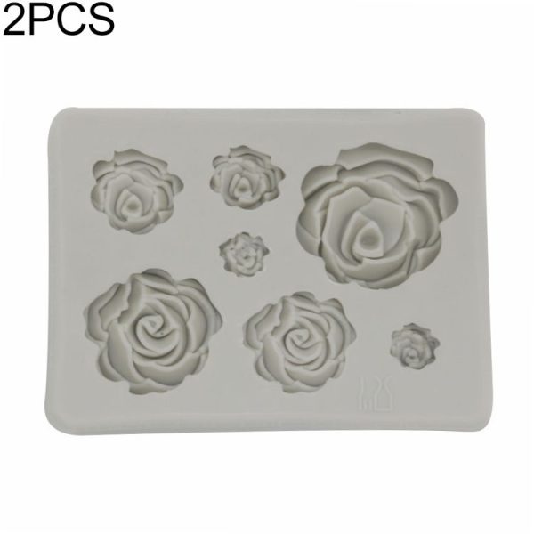2 PCS DIY Handmade Soap Chocolate Fondant Baking Mold 3D Rose Flower Cake Decoration Silicone Mold (Gray)