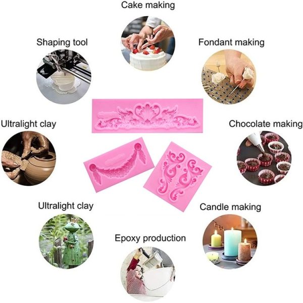 2 PCS Fondant Cake Silicone Mold Hollow Embossed Border Frame Retro Photo Frame Mould (2nd 17-150) - Image 4