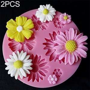 2 PCS 3D Flower Silicone Molds Fondant Craft Cake Candy Chocolate Ice Pastry Baking Tool (Pink)