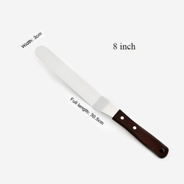 3 PCS Wooden Handle Spatula Baking Stainless Steel Cake Straight Knife (With Hole Curved Section 8 Inch) - Image 2