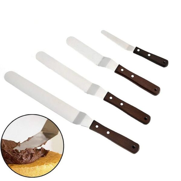 3 PCS Wooden Handle Spatula Baking Stainless Steel Cake Straight Knife (With Hole Curved Section 8 Inch) - Image 3