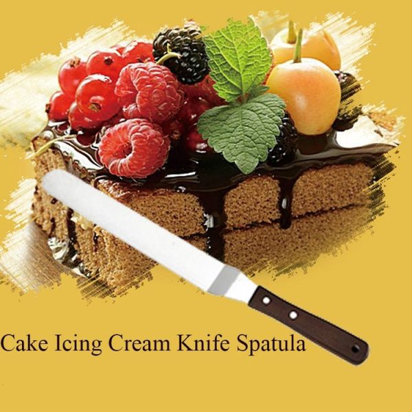 3 PCS Wooden Handle Spatula Baking Stainless Steel Cake Straight Knife (With Hole Curved Section 8 Inch) - Image 5