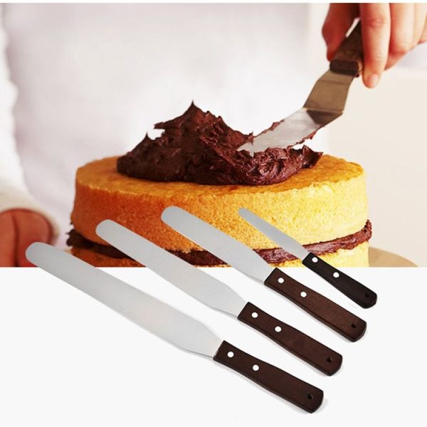3 PCS Wooden Handle Spatula Baking Stainless Steel Cake Straight Knife (With Hole Curved Section 8 Inch) - Image 6