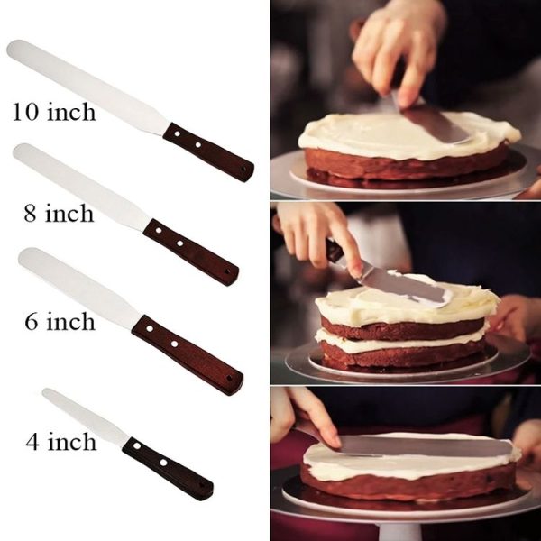 3 PCS Wooden Handle Spatula Baking Stainless Steel Cake Straight Knife (With Hole Curved Section 8 Inch) - Image 7