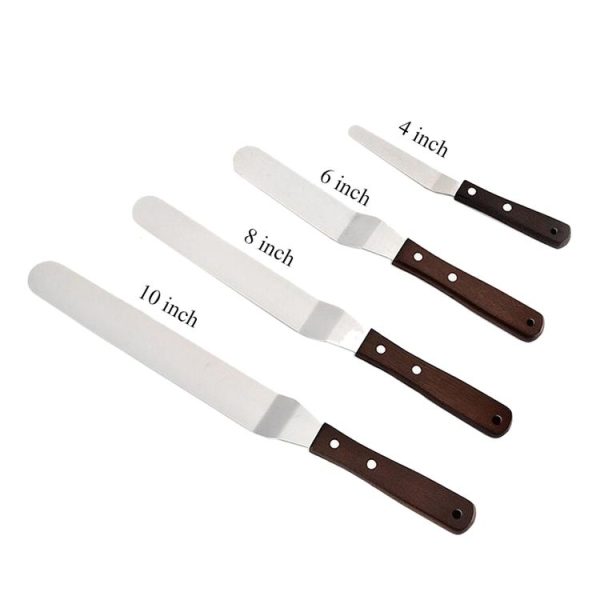 3 PCS Wooden Handle Spatula Baking Stainless Steel Cake Straight Knife (With Hole Curved Section 8 Inch) - Image 8
