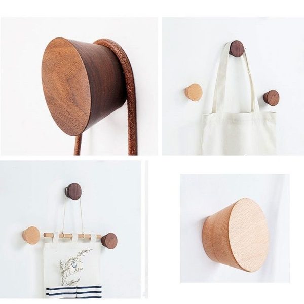 5 PCS Solid Wood Coat Hook Wall Nail-Free Strong Sticky Hook - Image 3