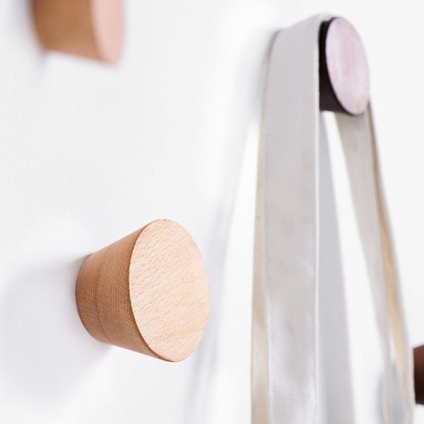 5 PCS Solid Wood Coat Hook Wall Nail-Free Strong Sticky Hook - Image 4