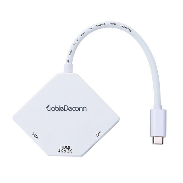 Cabledeconn F0102 3 in 1 Type-C to VGA / HDMI / DVI Adapter (White)
