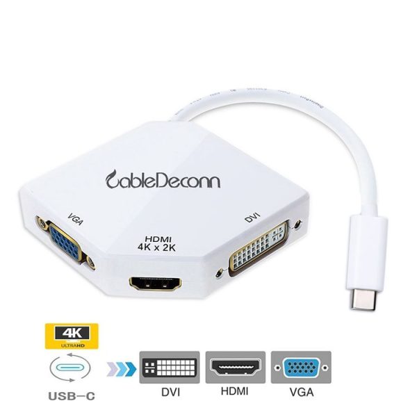 Cabledeconn F0102 3 in 1 Type-C to VGA / HDMI / DVI Adapter (White) - Image 2