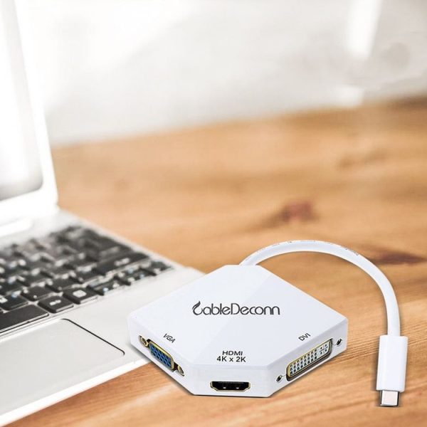 Cabledeconn F0102 3 in 1 Type-C to VGA / HDMI / DVI Adapter (White) - Image 5