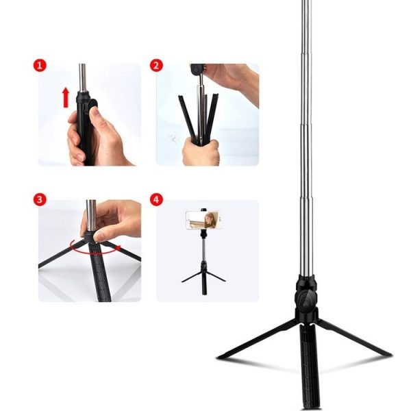 XT10 Bluetooth Tripod Selfie Stick Live Mobile Phone Holder (Black) - Image 4
