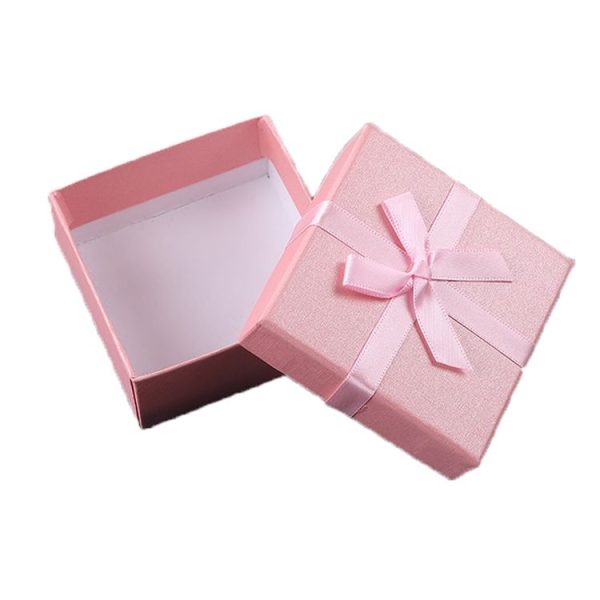 10 PCS Bowknot Jewelry Gift Box Square Jewelry Paper Packaging Box, Specification: 8x8x4.5cm (Pink)