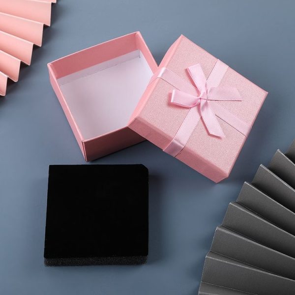 10 PCS Bowknot Jewelry Gift Box Square Jewelry Paper Packaging Box, Specification: 8x8x4.5cm (Pink) - Image 2