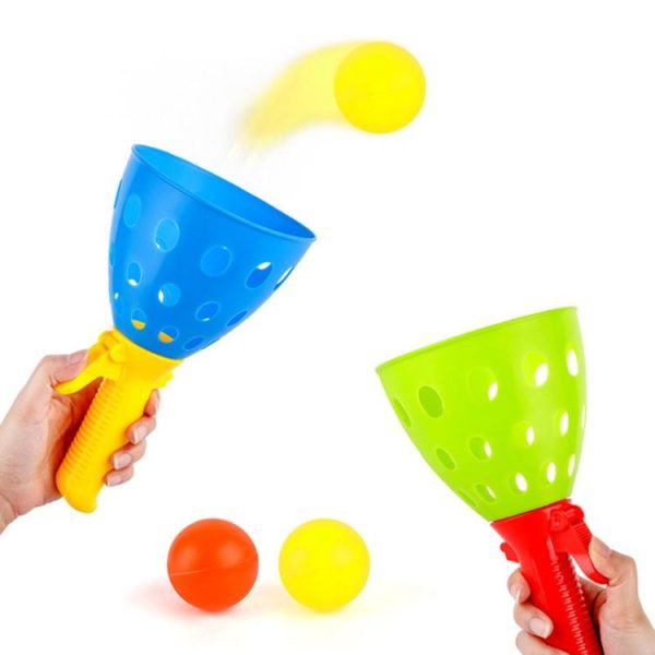 Children Toy Throwing Ball Parent-Child Outdoor Bouncy Ball Game Kit, Random Color Delivery (2 Catapults + 4 Balls)