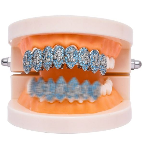 Halloween Vampire 8 Zircon Hip Hop Braces, Colour: Platinum Upper Teeth
