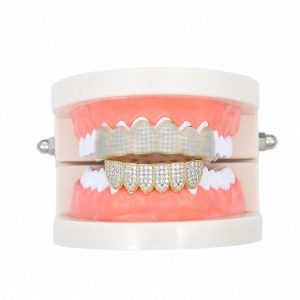 Halloween Accessories Micro-Inlaid Zircon Hip-Hop Braces, Colour: Gold Lower Teeth