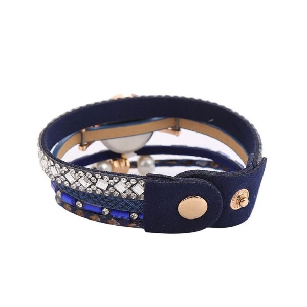 2 PCS Ladies Diamond-Studded Leather Belt Bracelet Watch With Love-Heart Shape Pendant (Brown) - Image 5