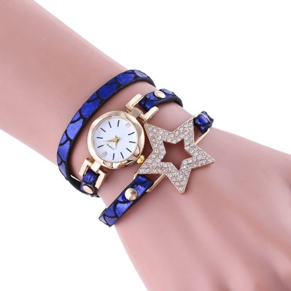 3 PCS Ladies Five-pointed Star Bright Leather Belt Quartz Watch Bracelet Watch (Blue) - Image 2