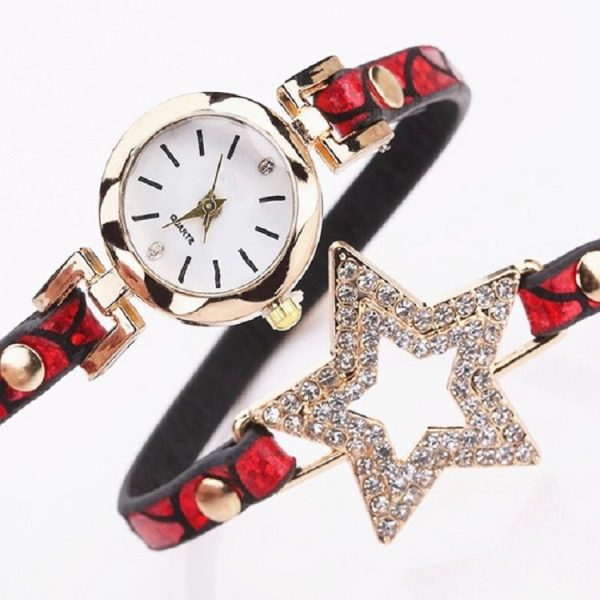 3 PCS Ladies Five-pointed Star Bright Leather Belt Quartz Watch Bracelet Watch (Blue) - Image 3