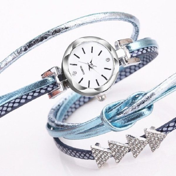 2 PCS Ladies Triangle Christmas Tree Shape PU Belt Quartz Watch Bracelet Watch (Blue) - Image 2