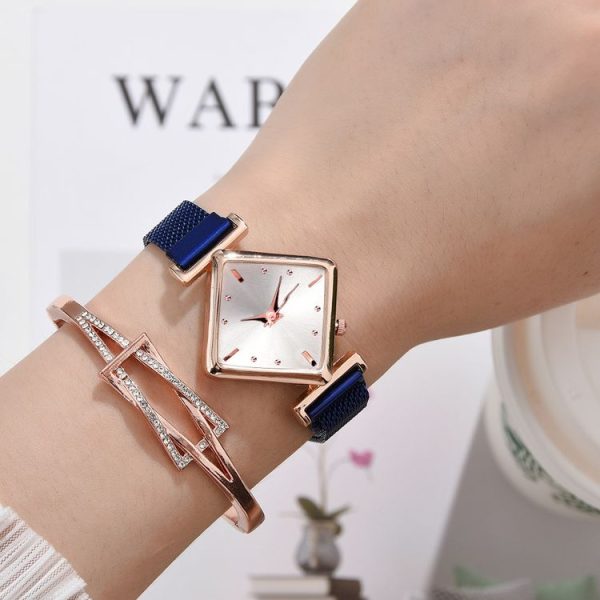 2 SET Ladies Diamond Dial Quartz Watch, Colour: Blue + Bracelet - Image 2