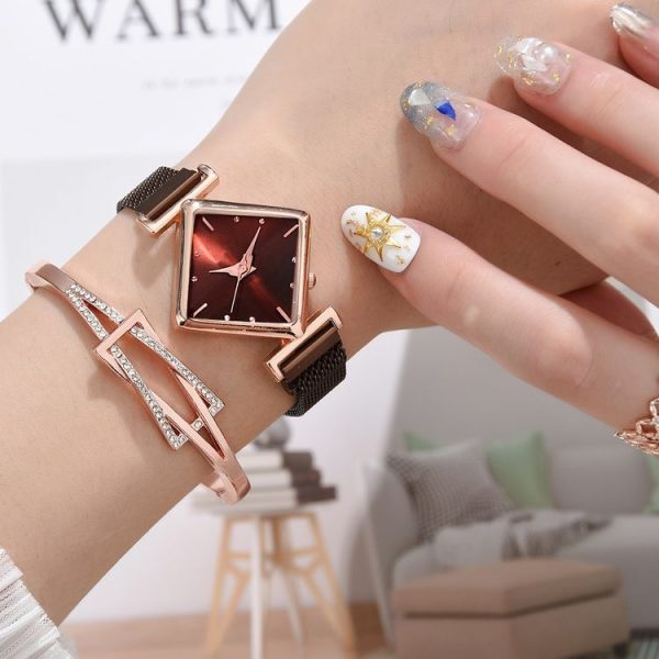 2 SET Ladies Diamond Dial Quartz Watch, Colour: Brown + Bracelet - Image 2