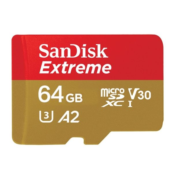 SanDisk U3 High-Speed Micro SD Card TF Card Memory Card for GoPro Sports Camera, Drone, Monitoring 64GB (A2), Colour: Gold Card