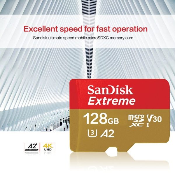 SanDisk U3 High-Speed Micro SD Card TF Card Memory Card for GoPro Sports Camera, Drone, Monitoring 64GB (A2), Colour: Gold Card - Image 3