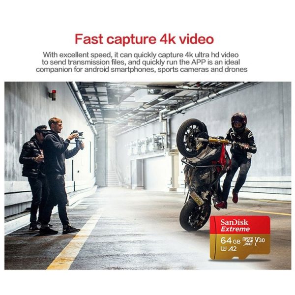 SanDisk U3 High-Speed Micro SD Card TF Card Memory Card for GoPro Sports Camera, Drone, Monitoring 64GB (A2), Colour: Gold Card - Image 4