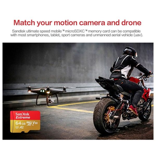 SanDisk U3 High-Speed Micro SD Card TF Card Memory Card for GoPro Sports Camera, Drone, Monitoring 64GB (A2), Colour: Gold Card - Image 5