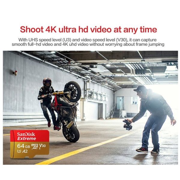 SanDisk U3 High-Speed Micro SD Card TF Card Memory Card for GoPro Sports Camera, Drone, Monitoring 64GB (A2), Colour: Gold Card - Image 6