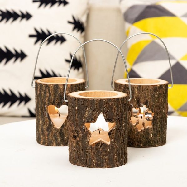 120211 Valentine Day Atmosphere Lamp Candle Holder Cafe Decoration Home Party Decoration Tea Wax Wooden Candle Cup (Five Stars) - Image 3
