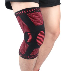 Sports Knee Pads Anti-Collision Support Compression Keep Warm Leg Sleeve Knitting Basketball Running Cycling Protective Gear, Size: L (Black Red)